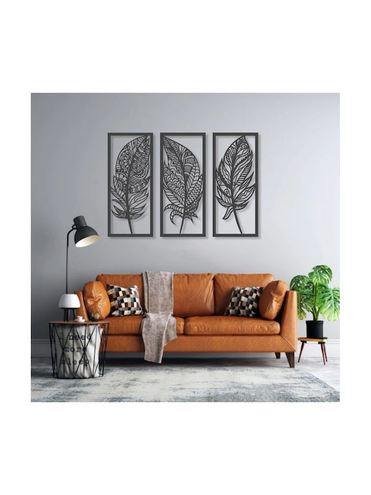 Wooden Wall Decor Feathers Set 3 Pieces Veggie 30 x 70 cm