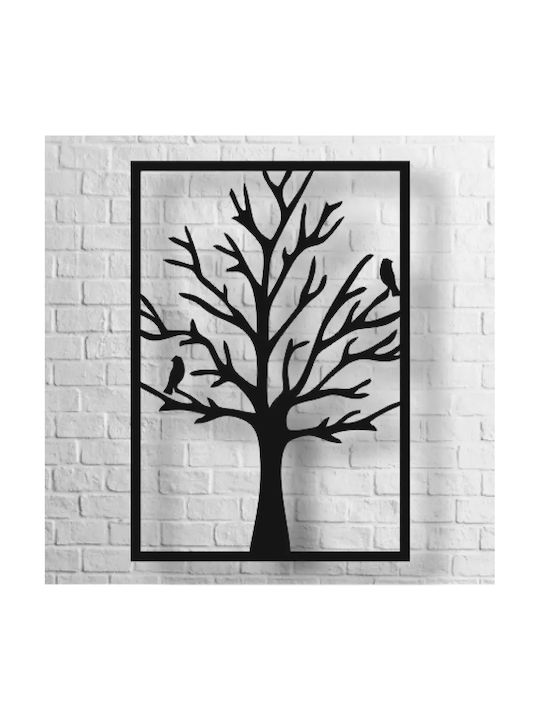 Wooden Wall Sign Tree Birds Black Decorative 3d 42 X 60 Cm