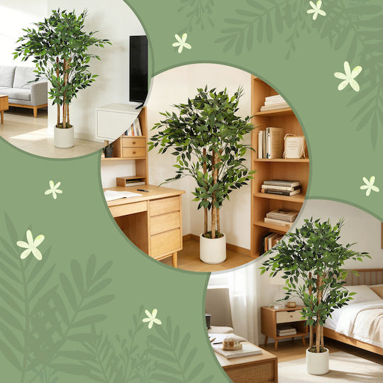 Homcom Artificial Banana Plant Green Peva Wood Pot Container Pp Cement 55x55x120 Cm 83c-192v00gn