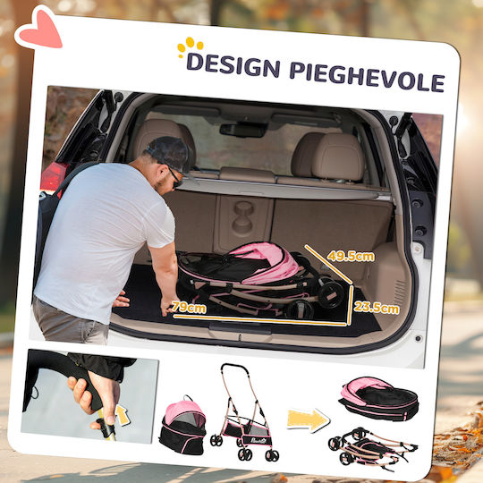 Pawhut Dog Carrying Pink Stroller L13.5xW13.5cm
