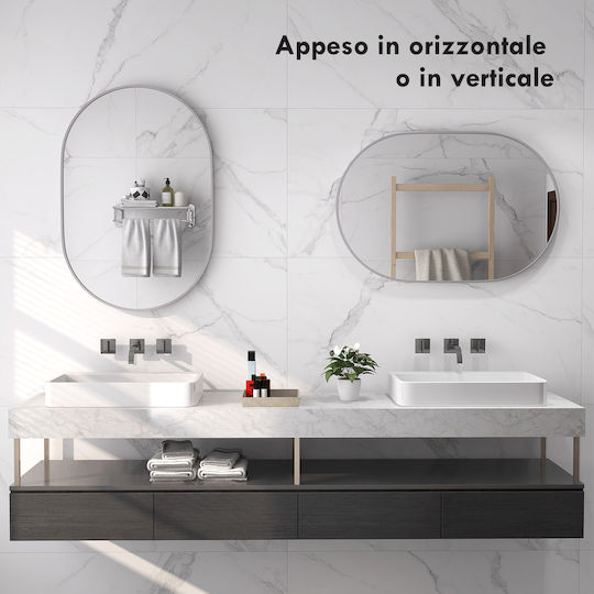 HomCom Οβάλ Καθρέπτης Μπάνιου από Μέταλλο 60x90cm Ασημί