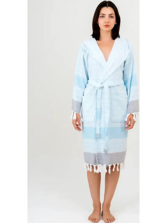 Μπουρνούζι Γυναικείο Κουκούλα Μπλε S Xxl L Xl