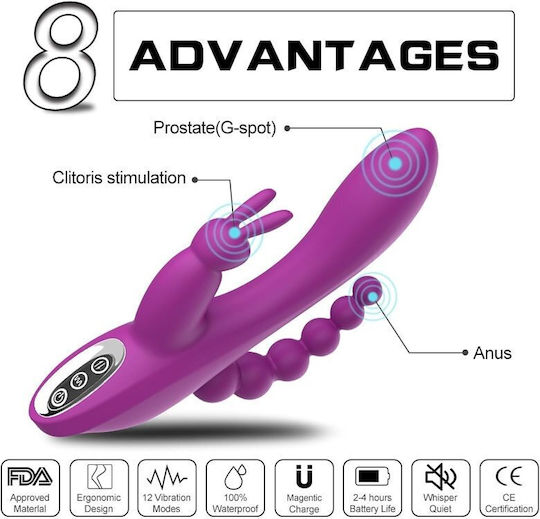 Smd Trinity Pro 3-in-1 Rabbit G-spot Vibrator Anal Beads 10 Vibration Modes 21cm Purple