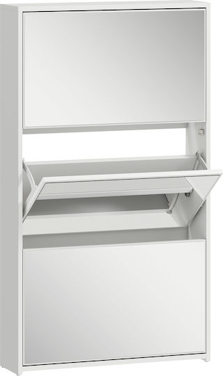 White Wooden Shoe Cabinet with Tilting Shelves L65xD17xH114.5cm