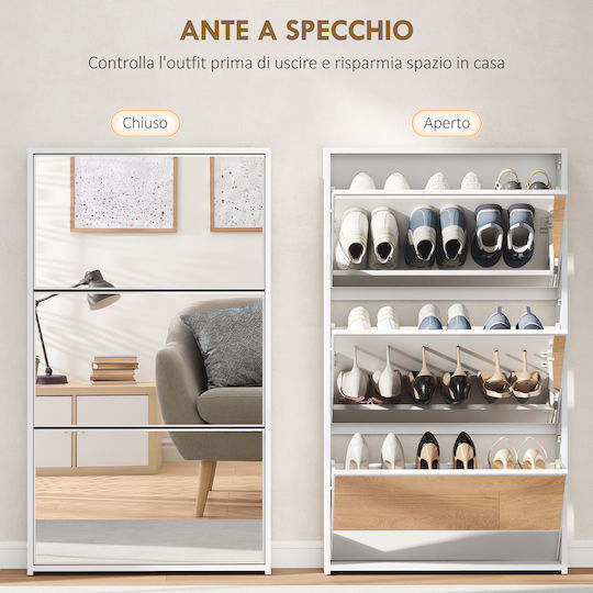 White Wooden Shoe Cabinet with Tilting Shelves L65xD17xH114.5cm