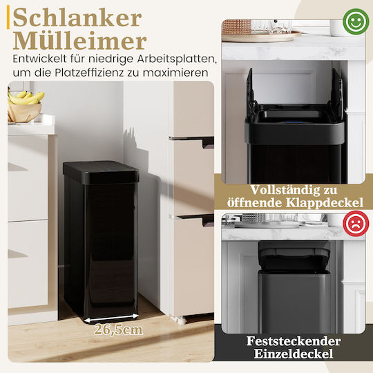 Costway Waste Bin Made of Stainless Steel with Sensor 60L Black