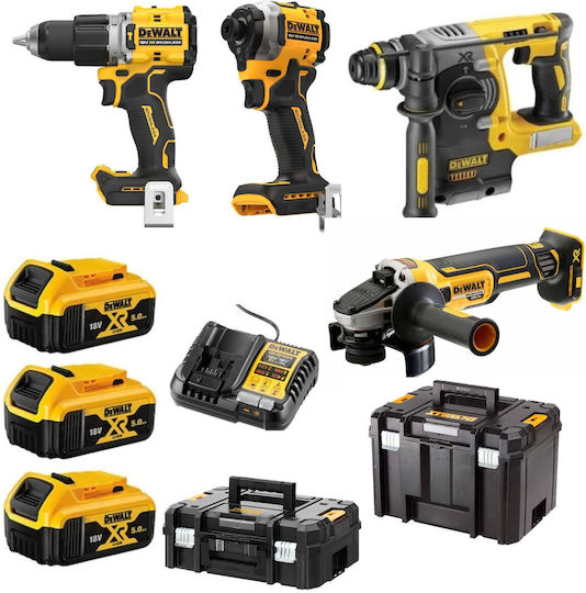 DEWALT Battery Powered Tool Set Angle Wheel Drill Drill Driver Impact Screwdriver 18V with Batteries 5Ah and Case