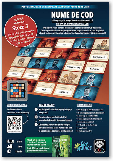 Joc de Societate Codenames pentru 4+ Jucători 10+ Ani Lex Games