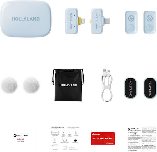 Hollyland LARK A1 Combo Ασύρματο Μικρόφωνο Πέτου Δημοσιογραφικό σε Γαλάζιο Χρώμα Sky Blue