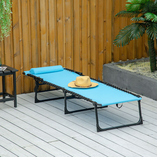 Outsunny Foldable Steel Beach Sunbed Blue 189x58x30cm