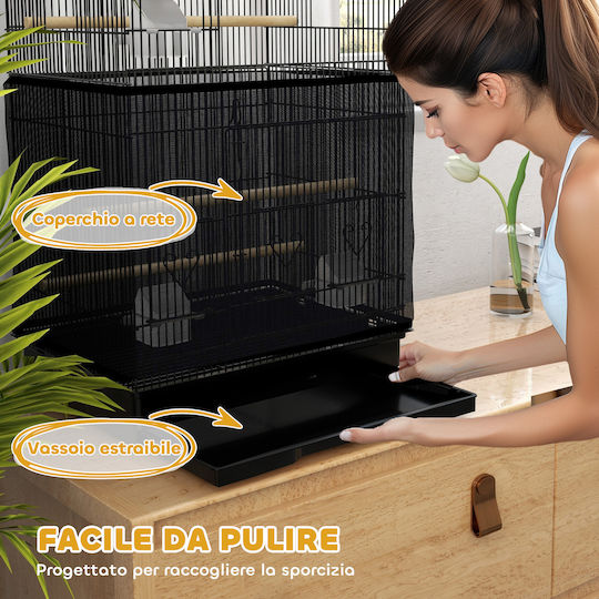 Pawhut Ξύλινο Κλουβί Πτηνών 46.5x35.5x92εκ. Μαύρο