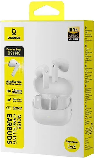Baseus Bass BS1 NC In-ear Bluetooth Handsfree Earphones with Sweat Resistance and Charging Case White