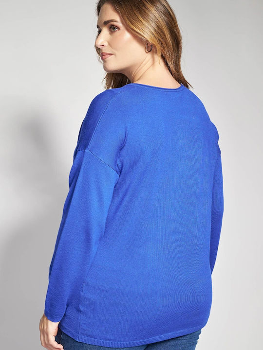 Bluza Damă Mânecă Lungă Pulover cu Decolteu în V Albastru