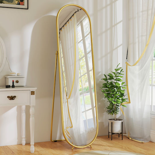 HomCom Oval Floor Mirror with Gold Metal Frame 180x50cm