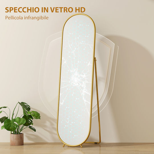 HomCom Oval Floor Mirror with Gold Metal Frame 180x50cm