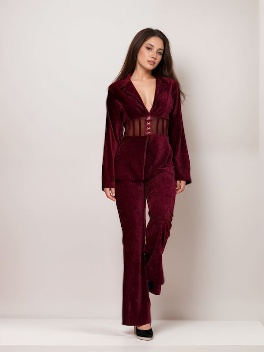 Women's Bordeaux Set with High-waisted Pants