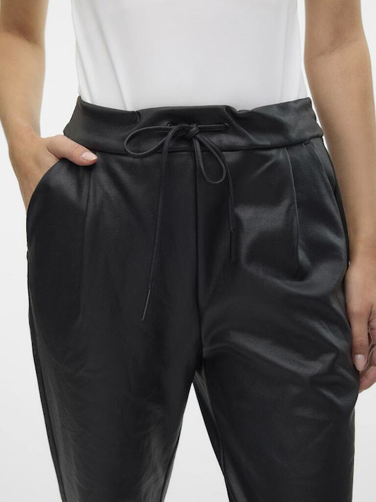 Damen Hoch tailliert Stoff Hose mit Gummizug in Lockere Passform Schwarz