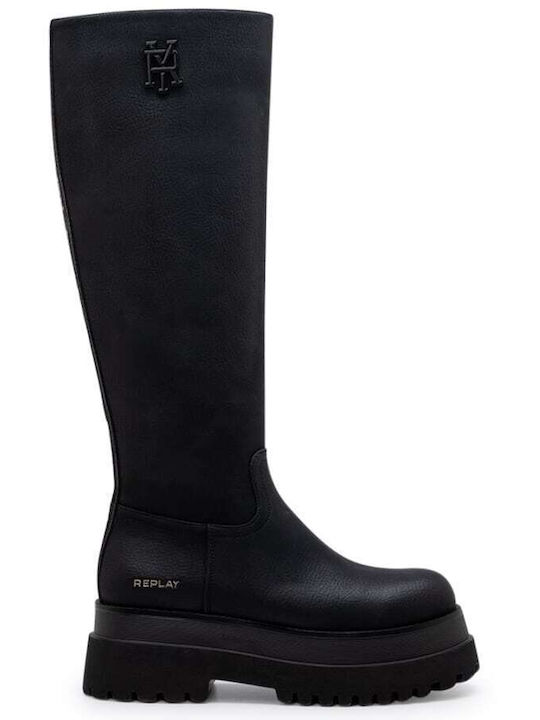 Synthetic Leather Medium Heel Women's Boots Black