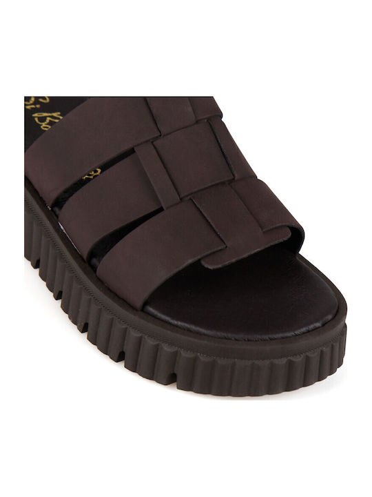 Кожени Дамски Сандали Flatforms Кафяви