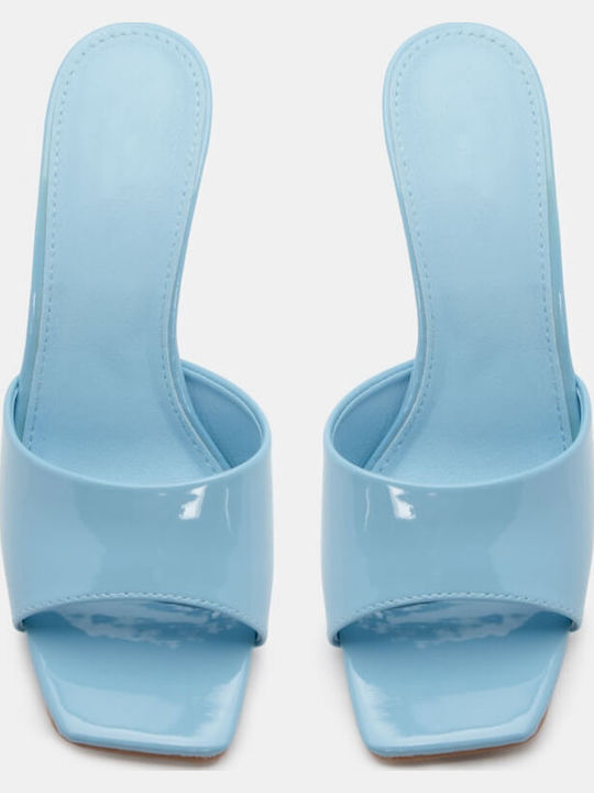 Women's Mules with Thin High Heel in Light Blue Color