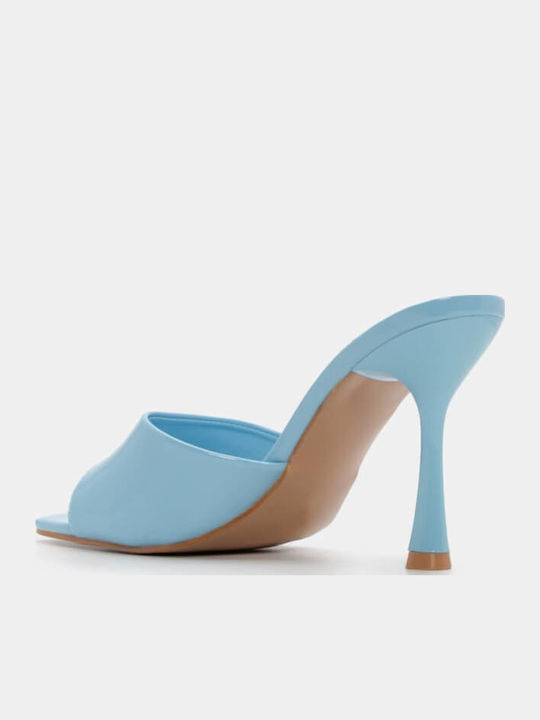 Women's Mules with Thin High Heel in Light Blue Color