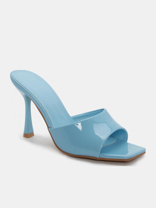 Women's Mules with Thin High Heel in Light Blue Color