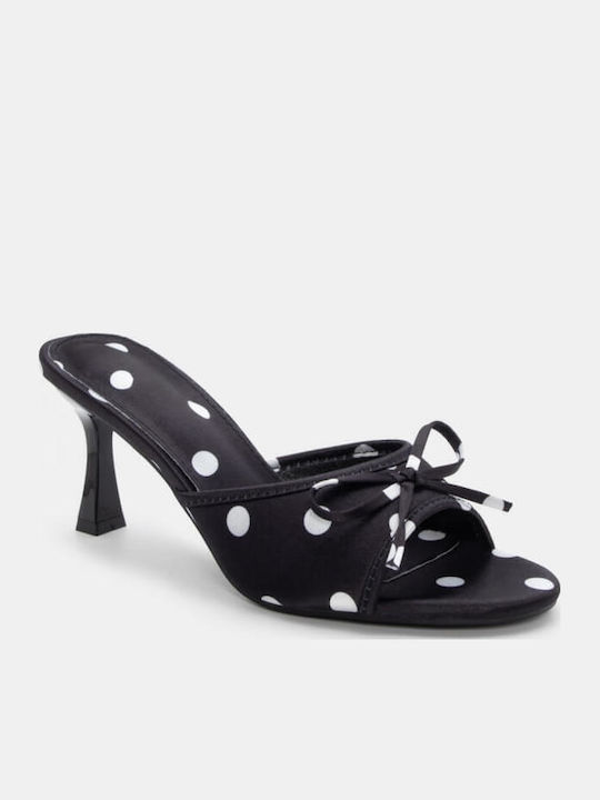 Satin Mules with Thin High Heel in Black Color