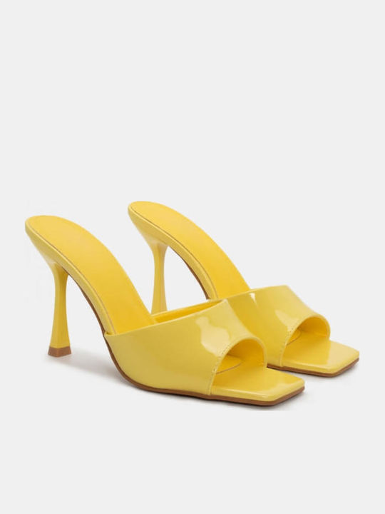 Women's Mules with Thin High Heel in Yellow Color