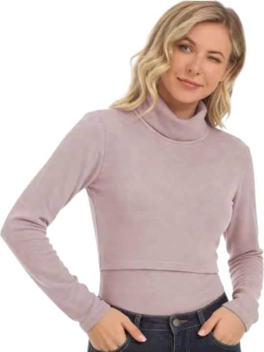 Pink Long Sleeve Nursing Turtleneck Top Queen Mother