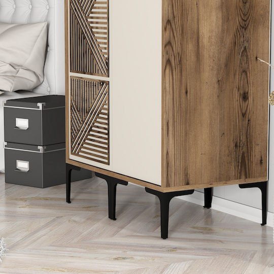 Wardrobe Double Door Walnut Cream 80x47x201cm