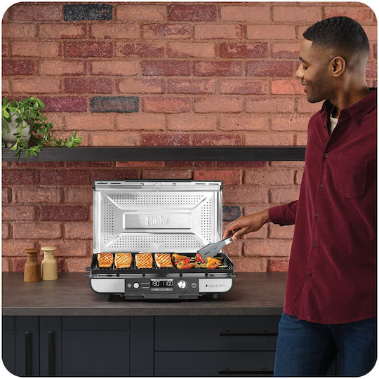 Ninja Sizzle Pro Xl Tabletop Electric Grill Grate 1800W Inox with Lid and Adjustable Thermostat