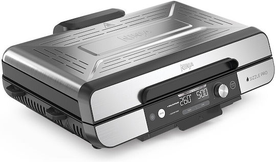 Ninja Sizzle Pro Xl Tabletop Electric Grill Grate 1800W Inox with Lid and Adjustable Thermostat