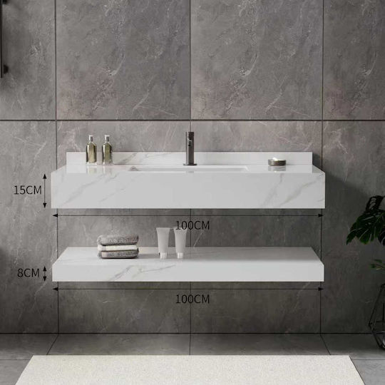 Set Wall Mounted Counter Bathroom Sink Bianco Marble 100x50cm