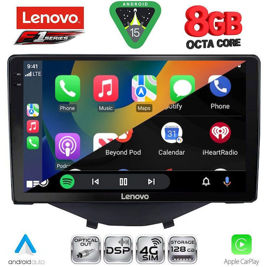 Lenovo Car Audio System for Toyota Aygo 2014-2022 with Clima (Bluetooth/USB/WiFi/GPS/Apple-Carplay/Android-Auto) with Touch Screen 9"