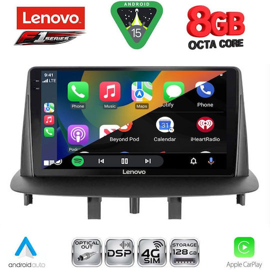 Lenovo Car Audio System for Renault Megane 2009-2016 (Bluetooth/USB/WiFi/GPS/Apple-Carplay/Android-Auto) with Touch Screen 9"