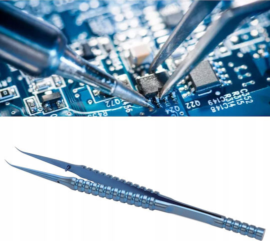 Precise Titanium Bent Tweezers Blue