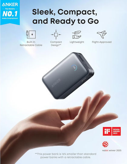 Anker Nano Power Bank 10000mAh 45W με Θύρα USB-A και Θύρα USB-C Power Delivery Μαύρο