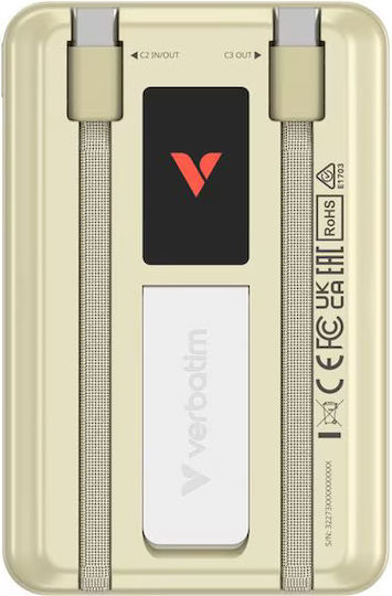 Verbatim Charge ‘n’ Go Power Bank 10000mAh 22.5W Power Delivery / Quick Charge 3.0 Χρυσό