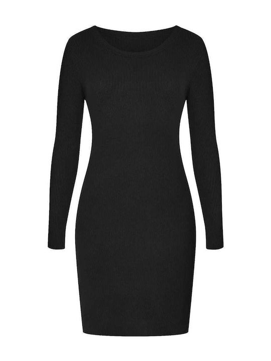 Celestino Damenkleid Mini Ripp Einfarbig Slim Fit Schwarz