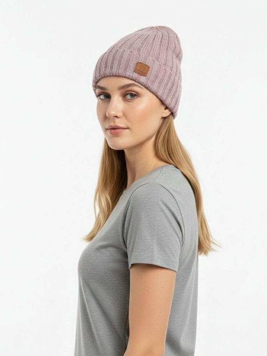 Beanie Frauen Beanie mit Rippstrick in Rosa Farbe