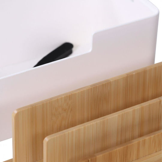 Relaxdays Bamboo Cable Management Box with Base for Tablets / Phones 16 x 30 x 13 cm - White / Light Brown