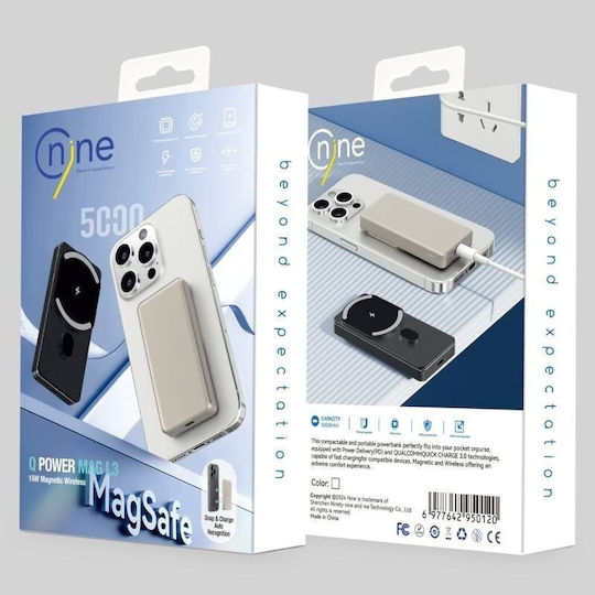 Nine L3a 15w Wireless Γρήγορη Φόρτιση Magsafe Power Bank Θύρα Type-c Έξοδος 5000mah Χρυσός