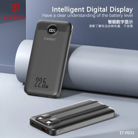 Earldom Pd55 Power Bank 10000mAh 22,5W Schnelles Aufladen 4in1 Kabel Type-c & Lightning