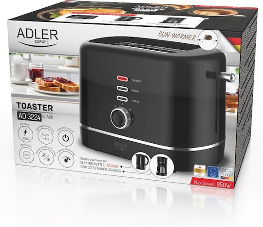 Adler Toaster 2 Schlitze 850W Schwarz