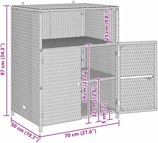 Cabinet Storage Solid Wood L70xW50xH87cm