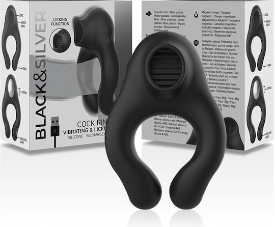 Black&silver Silicone Vibrator Ring 3 Motors Rechargeable Black