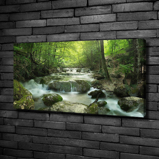 Panou De Perete Pânză Finisaj Îngrijit Cascadă În Pădure 100x50 Cm