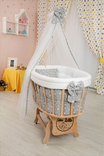 Babywiege Set Mit Spitze Natürlichem Holz Grau 95x65x85cm
