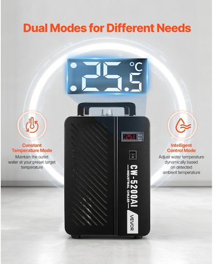 Industrial Water Cooler Vevor 1600w Industrial Cooling System Water Cooler Compressor Maximum Flow 16 L Min Tank Capacity 7 L Laser Cooler Engraving & Cutting Machine Laser Co2 Tubes