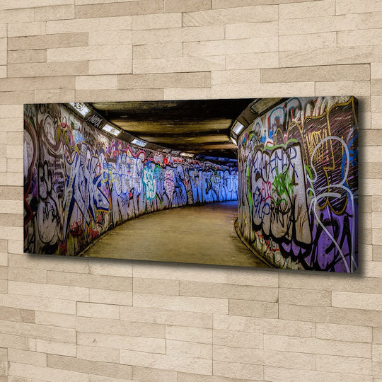Wall Canvas Painting Ready Immediate Placement Graffiti In The Metro 125x50 Cm